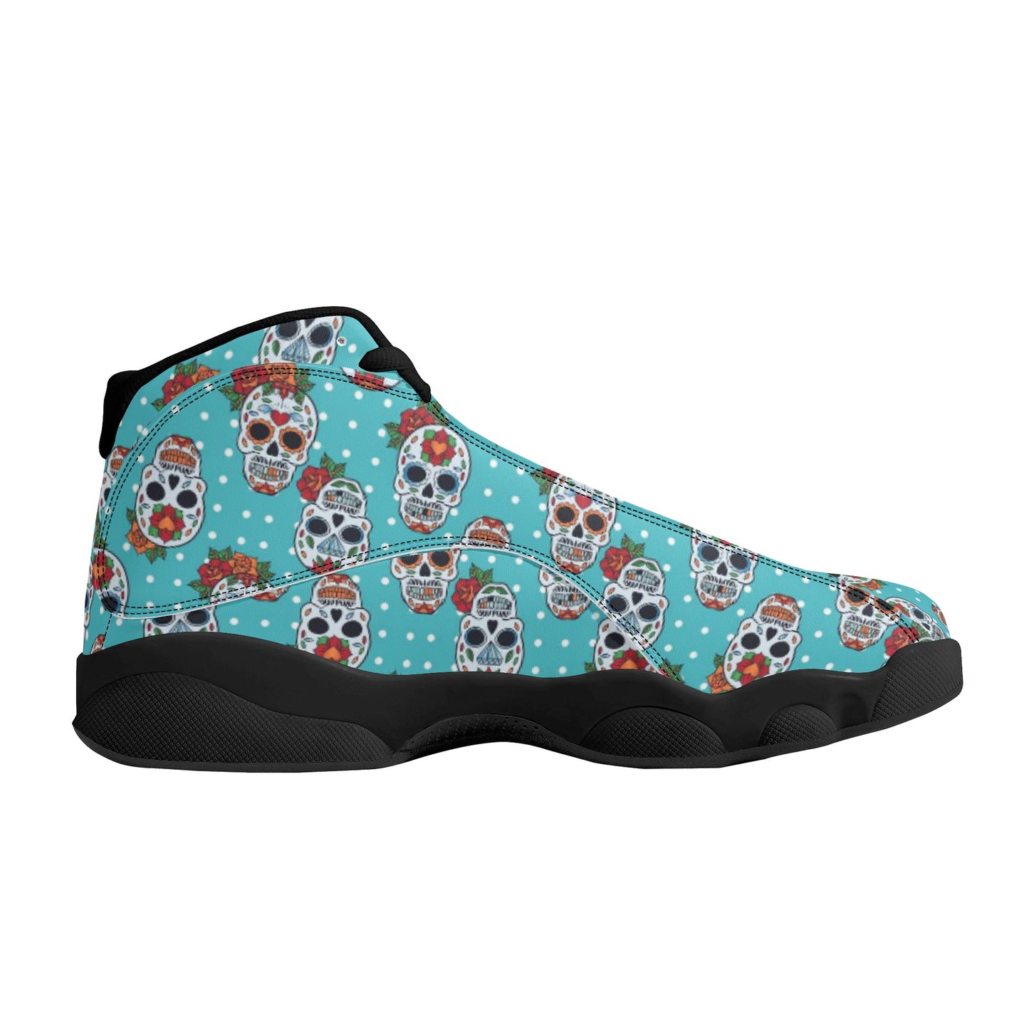 Floral sugar skull Day of the dead Women's Black Soles Basketball Shoes