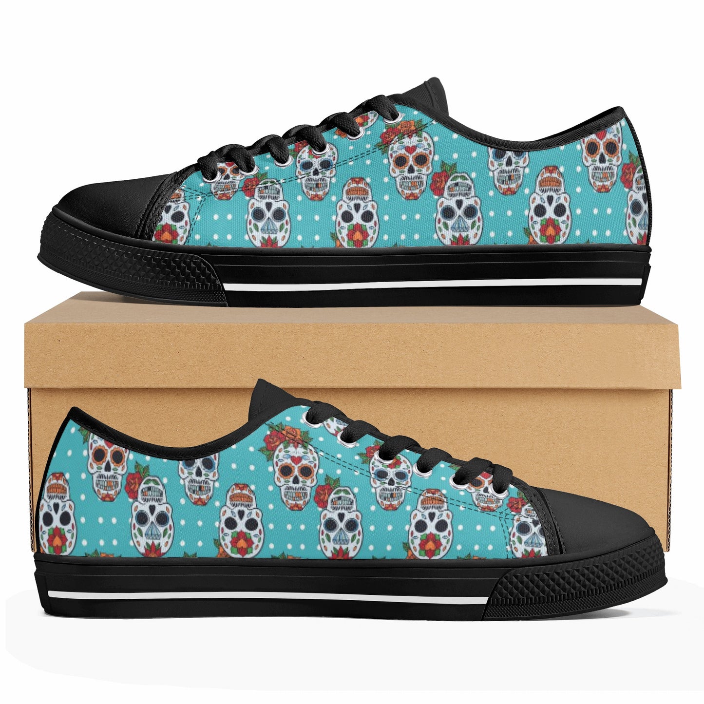 Floral sugar skull Day of the dead Women's Low Top Canvas Shoes