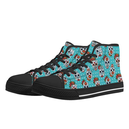 Floral sugar skull Day of the dead Women's High Top Canvas Shoes With Customized Tongue