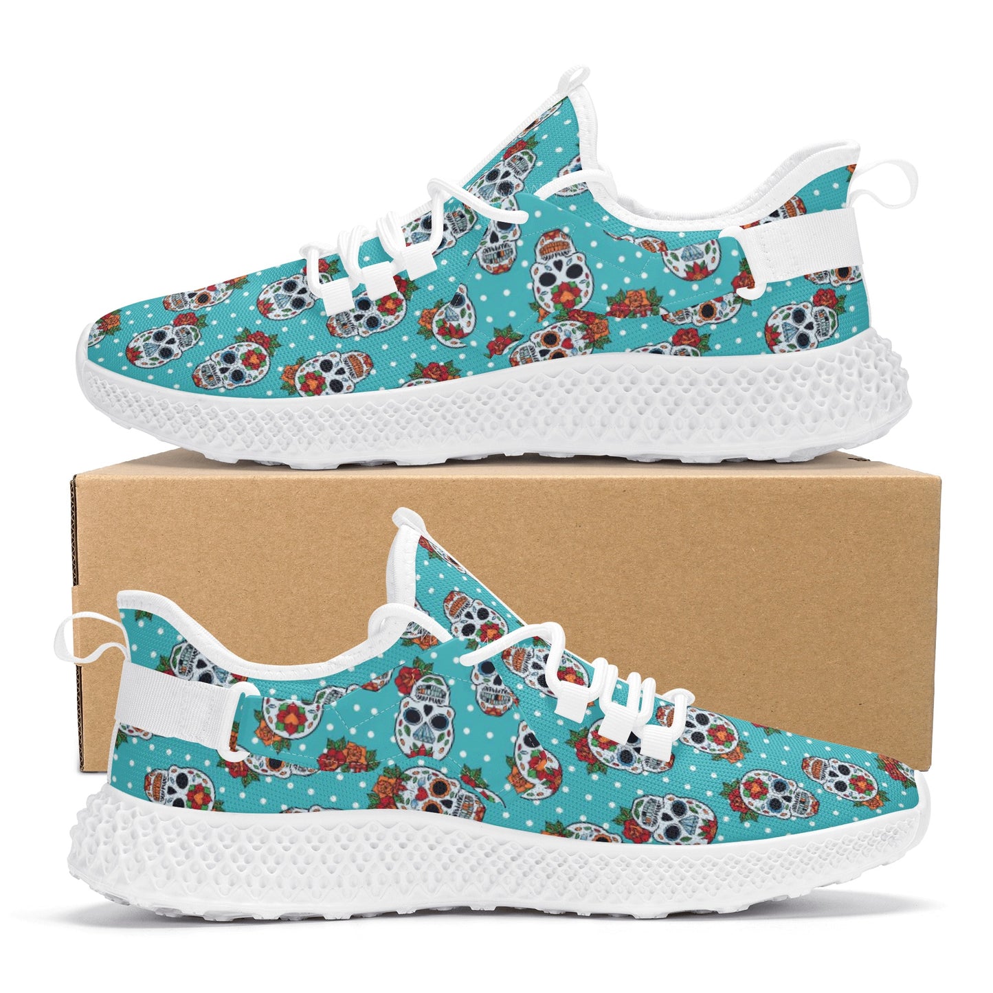 Floral sugar skull Day of the dead Women's New Arrival Mesh Knit Shoes