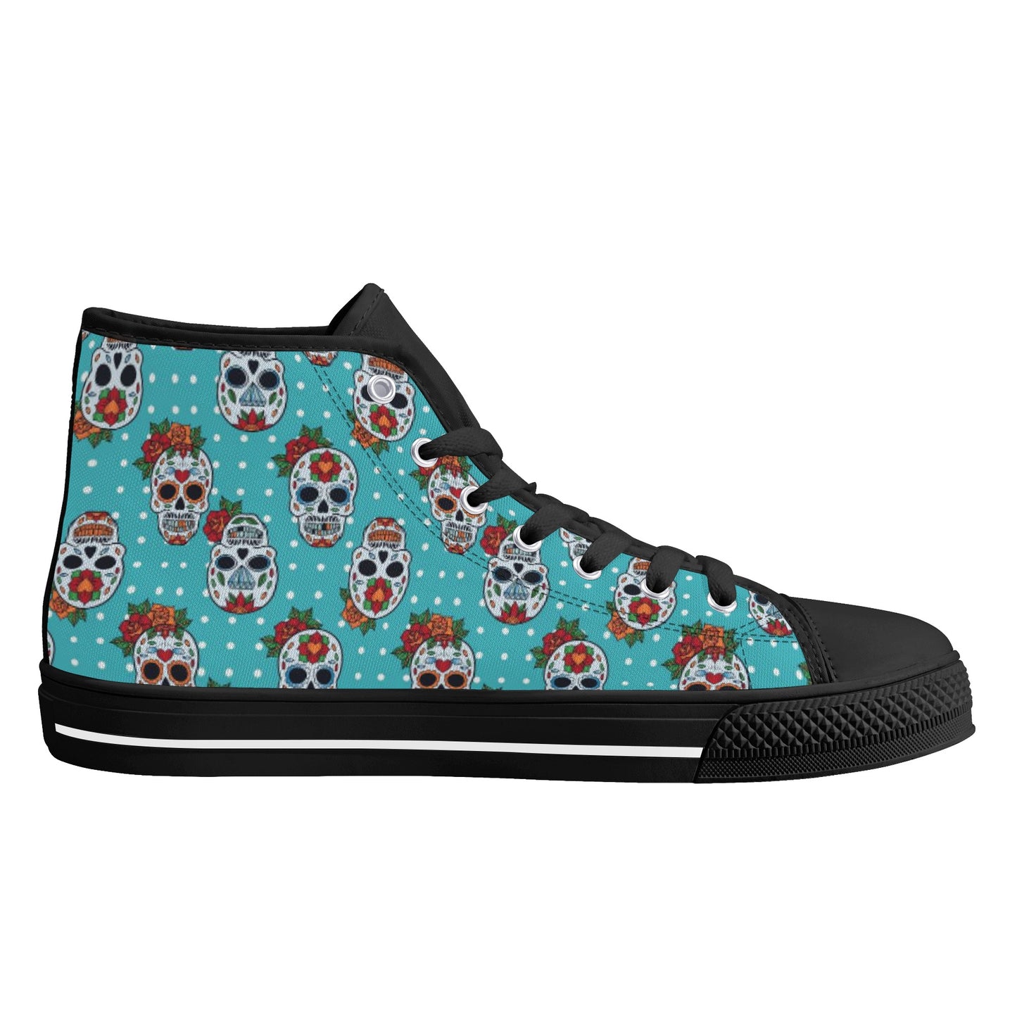 Floral sugar skull Day of the dead Women's Lightweight High Top Canvas Shoes