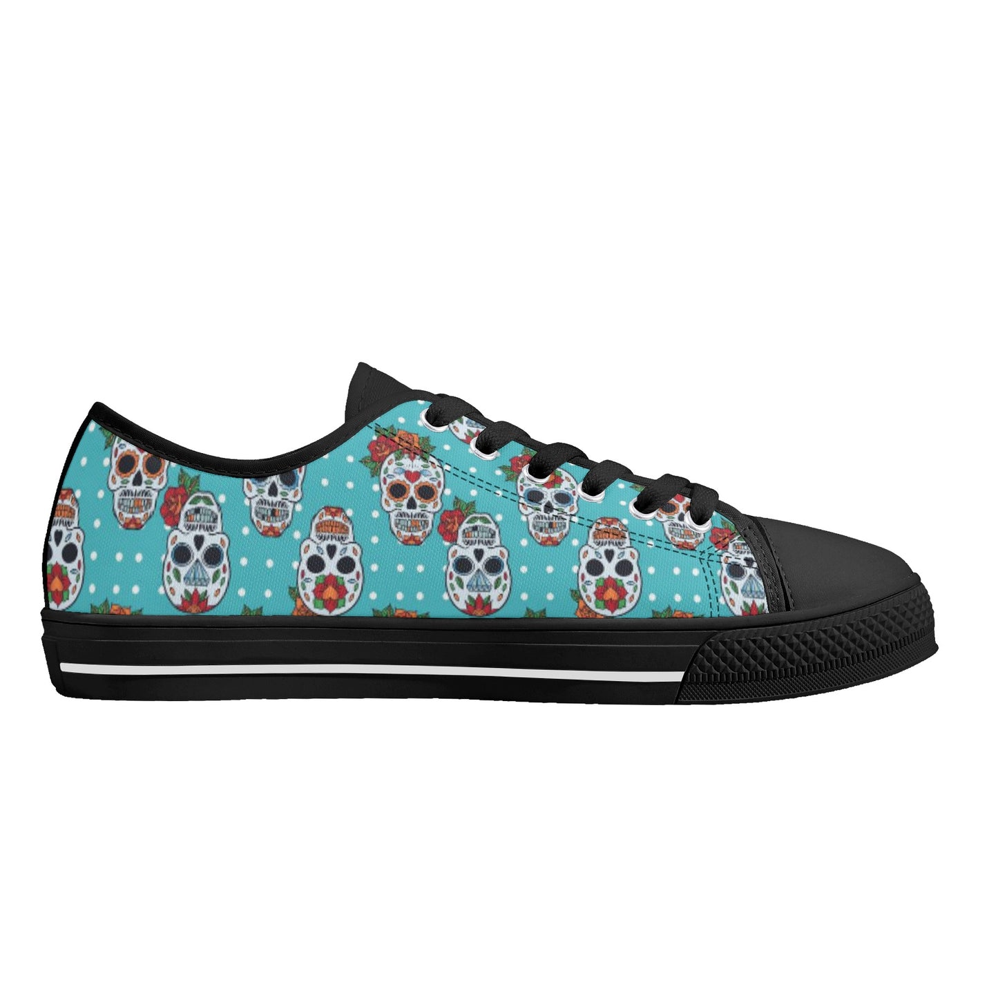 Floral sugar skull Day of the dead Women's Lightweight Low Top Canvas Shoes