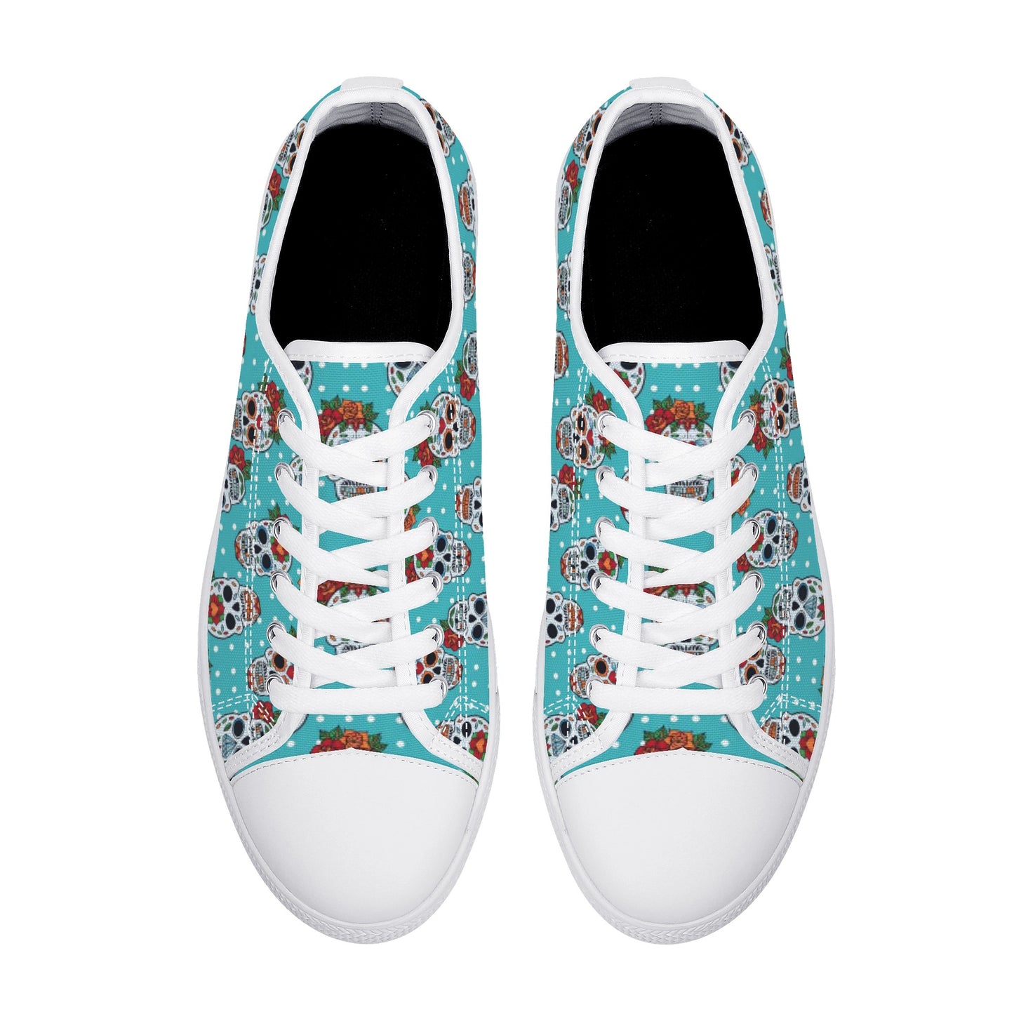 Floral sugar skull Day of the dead Women's Low Top Canvas Shoes With Customized Tongue