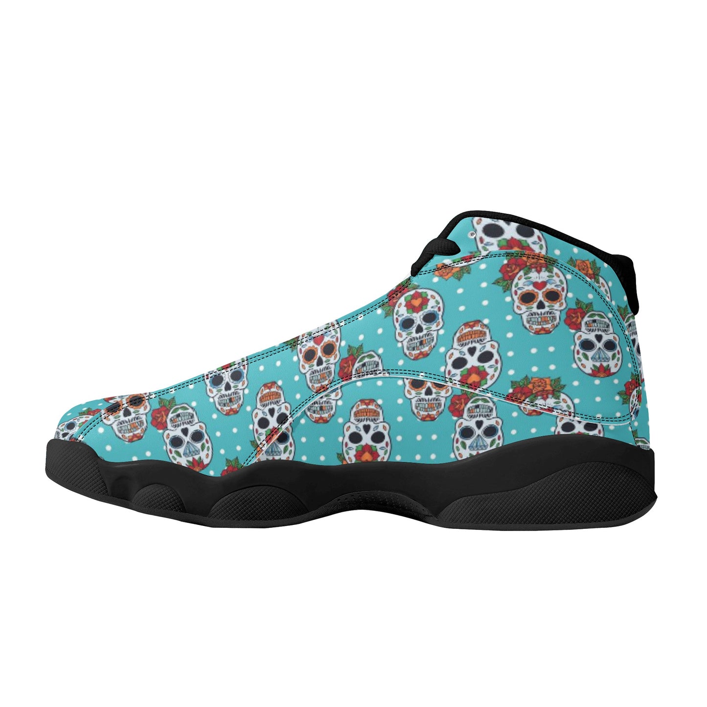 Floral sugar skull Day of the dead Women's Black Soles Basketball Shoes