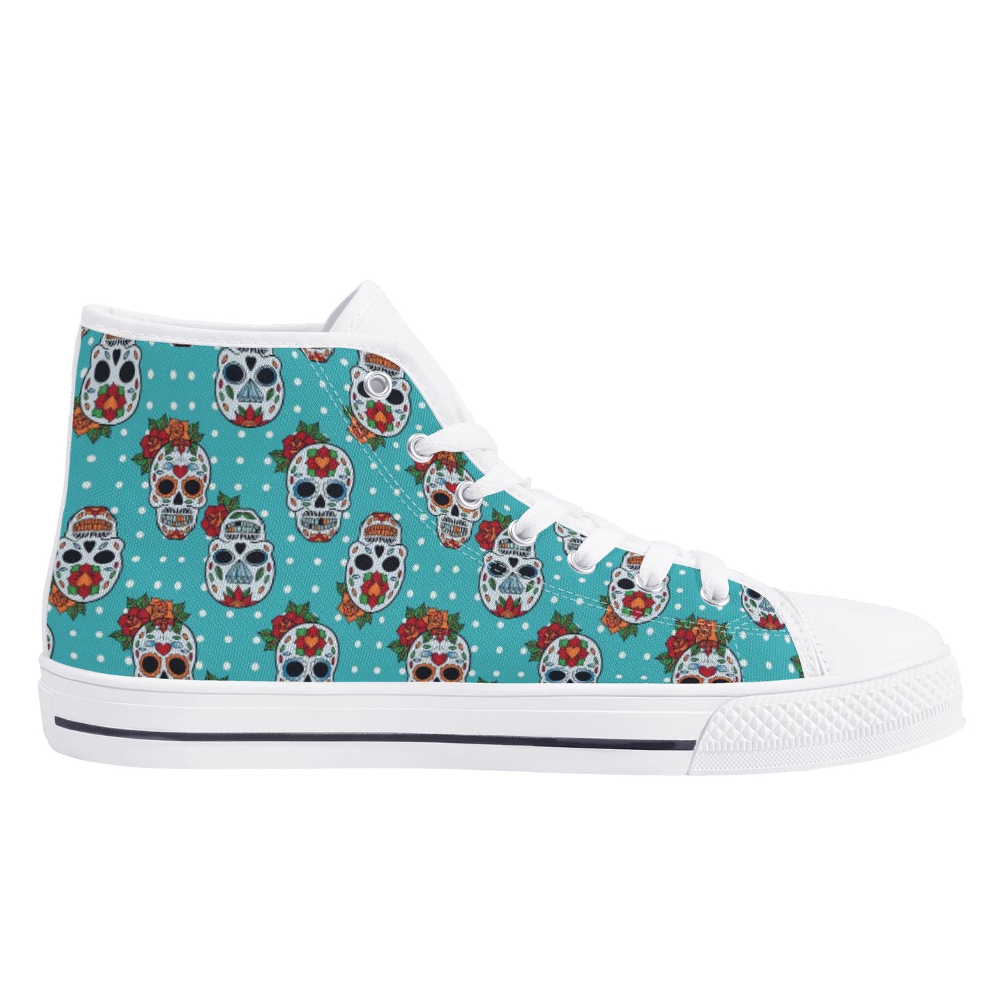 Floral sugar skull Day of the dead Women's Lightweight High Top Canvas Shoes