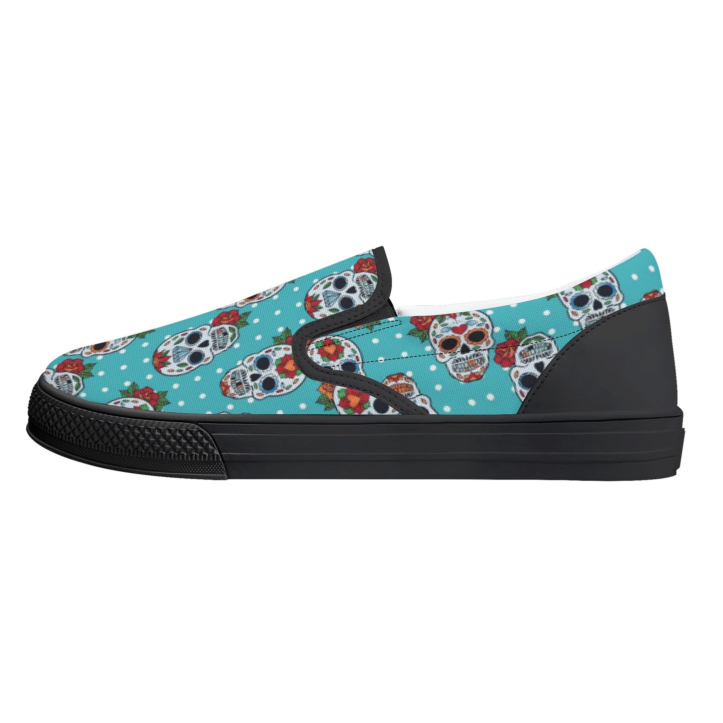 Floral sugar skull Day of the dead Women's Slip On Shoes