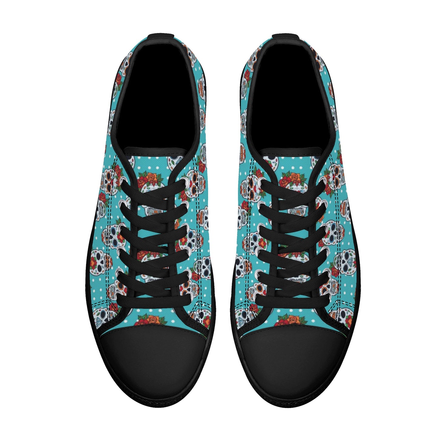 Floral sugar skull Day of the dead Women's Low Top Canvas Shoes With Customized Tongue