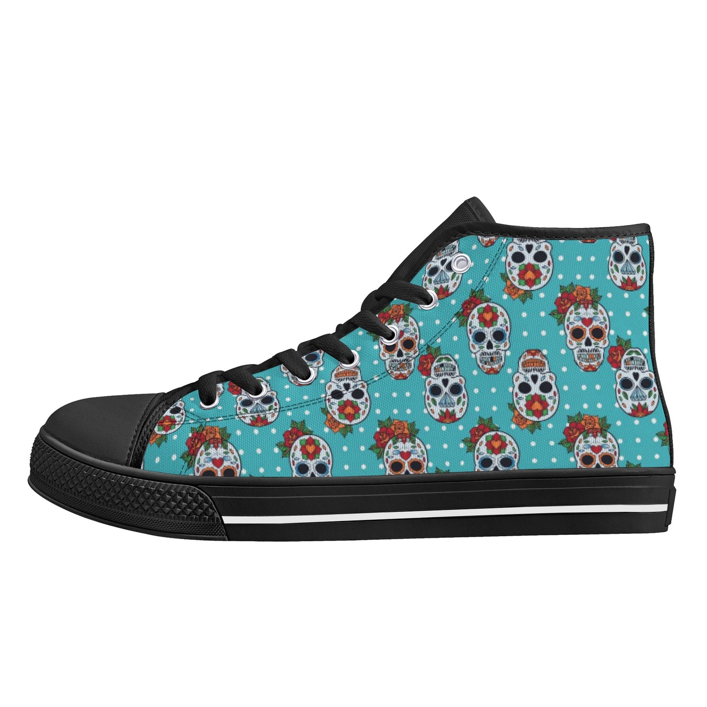 Floral sugar skull Day of the dead Women's High Top Canvas Shoes