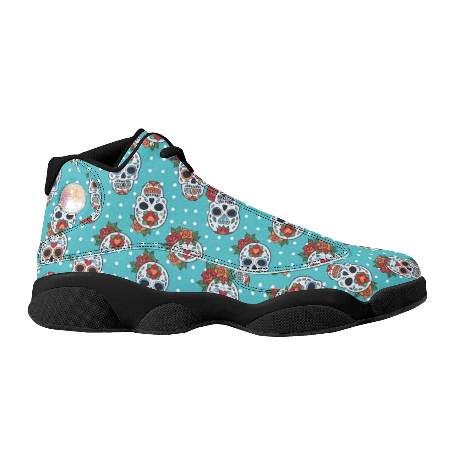 Floral sugar skull Day of the dead Women's Black Soles Basketball Shoes