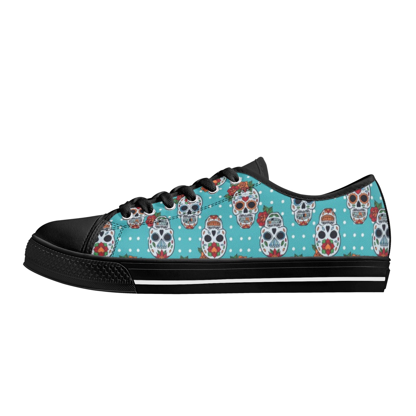 Floral sugar skull Day of the dead Women's Low Top Canvas Shoes