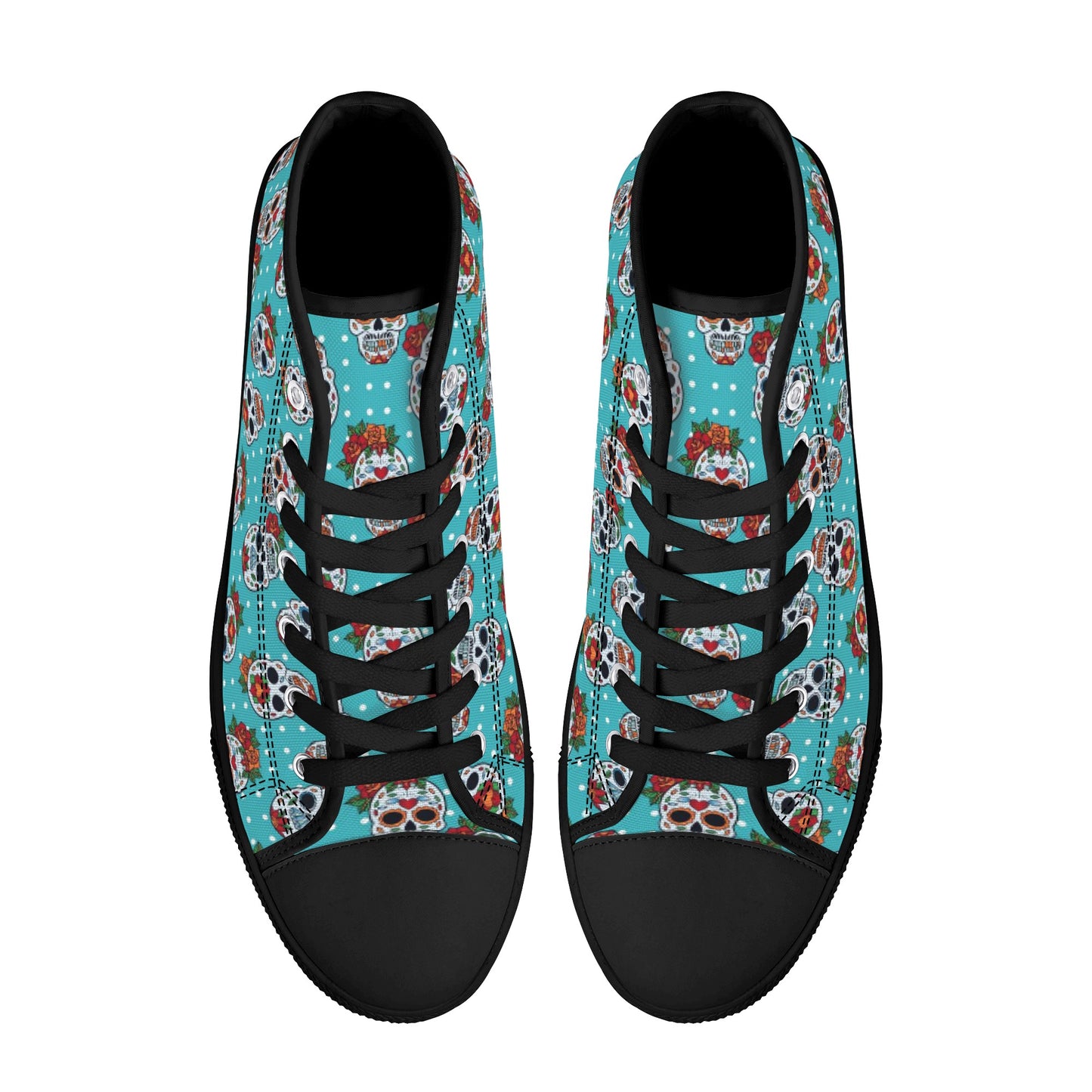 Floral sugar skull Day of the dead Women's High Top Canvas Shoes With Customized Tongue