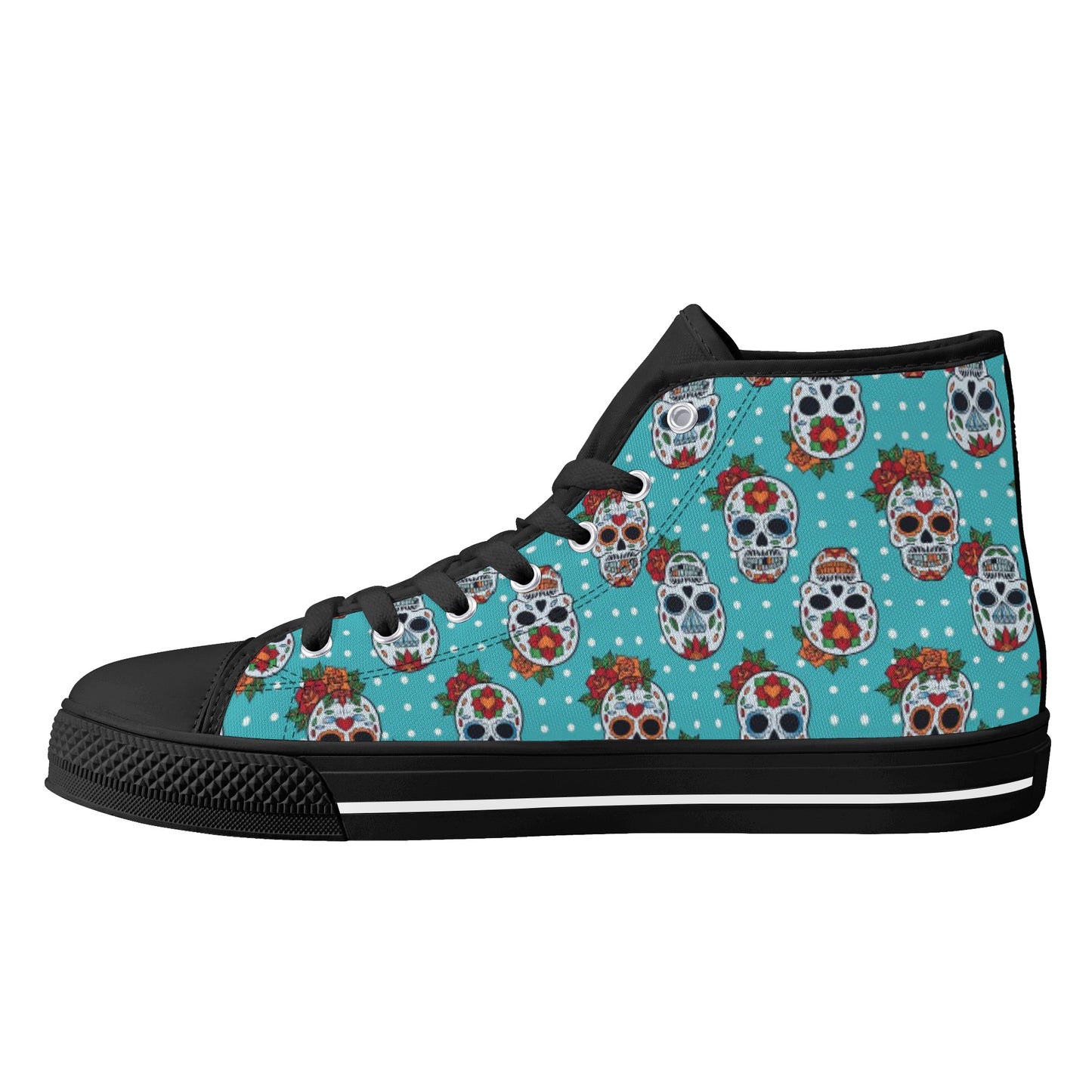 Floral sugar skull Day of the dead Women's Lightweight High Top Canvas Shoes