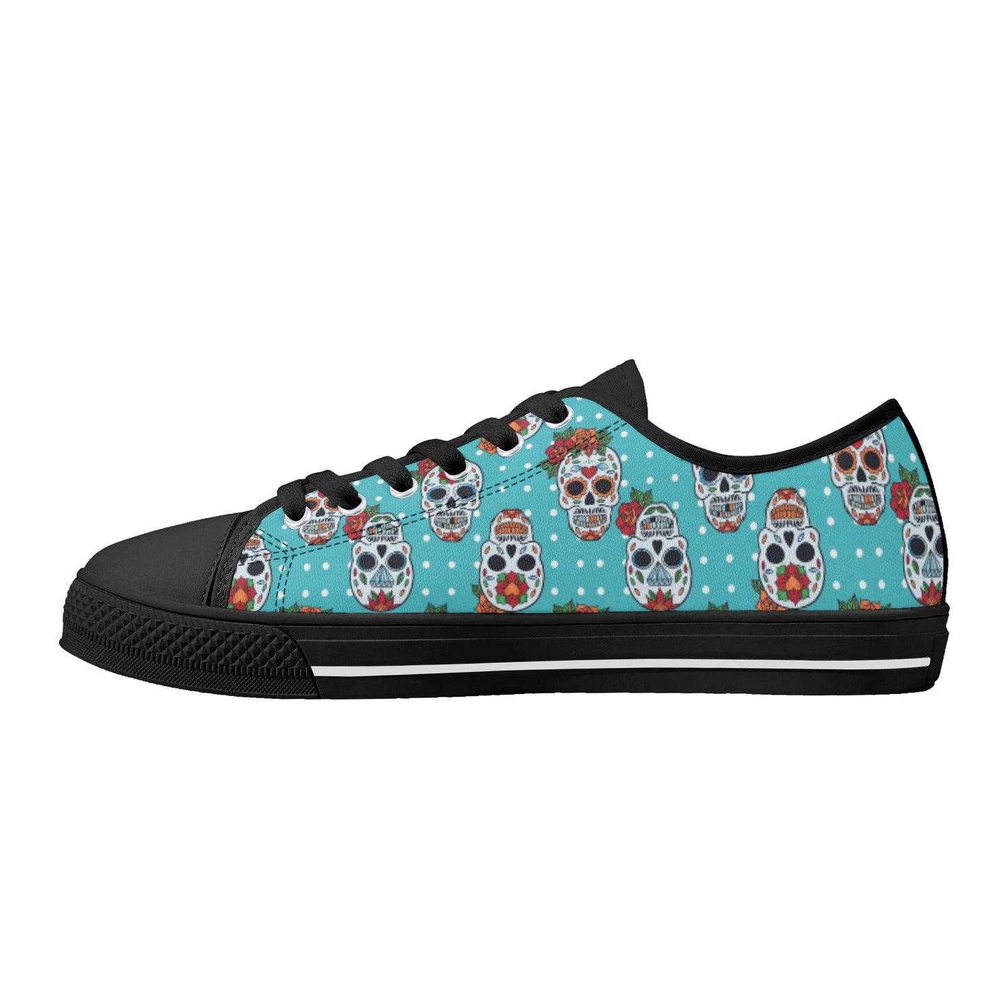 Floral sugar skull Day of the dead Women's Lightweight Low Top Canvas Shoes