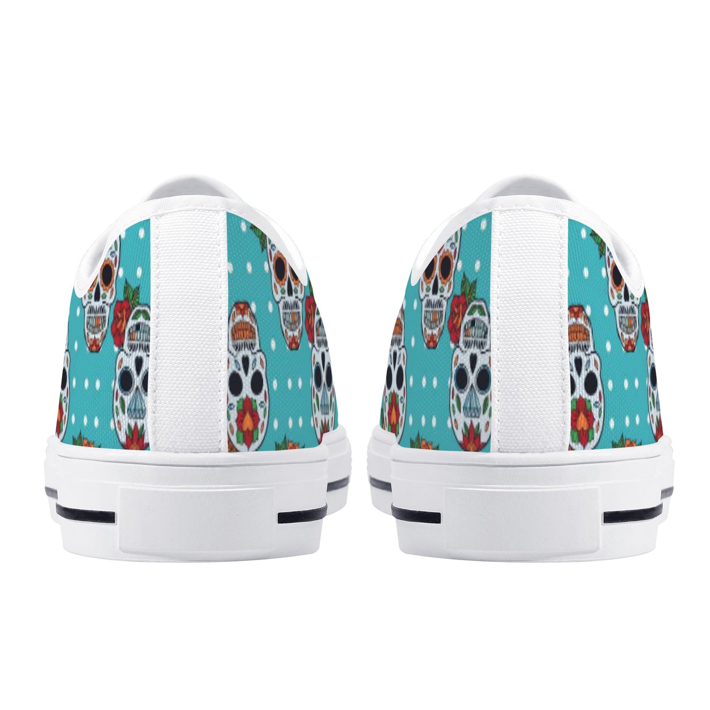 Floral sugar skull Day of the dead Women's Low Top Canvas Shoes With Customized Tongue