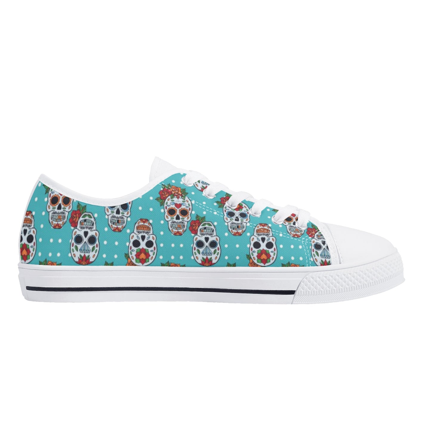 Floral sugar skull Day of the dead Women's Low Top Canvas Shoes