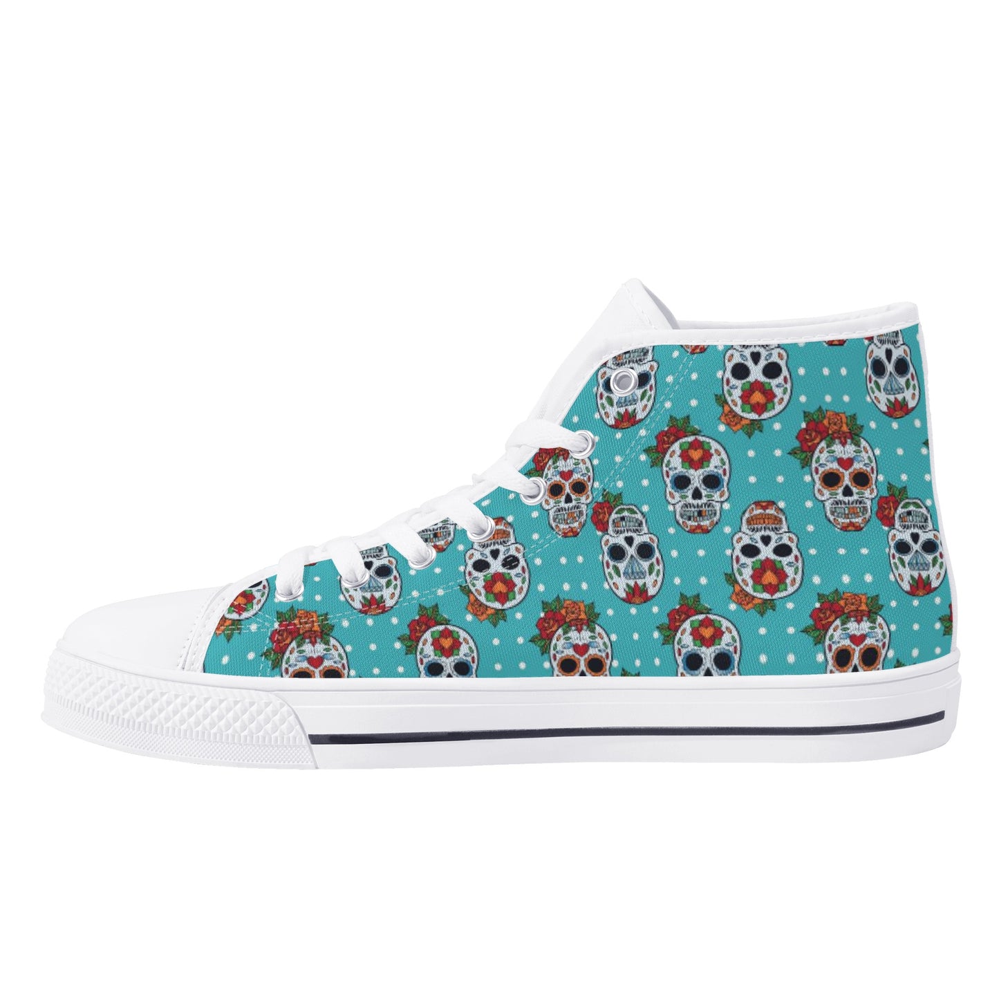 Floral sugar skull Day of the dead Women's Lightweight High Top Canvas Shoes