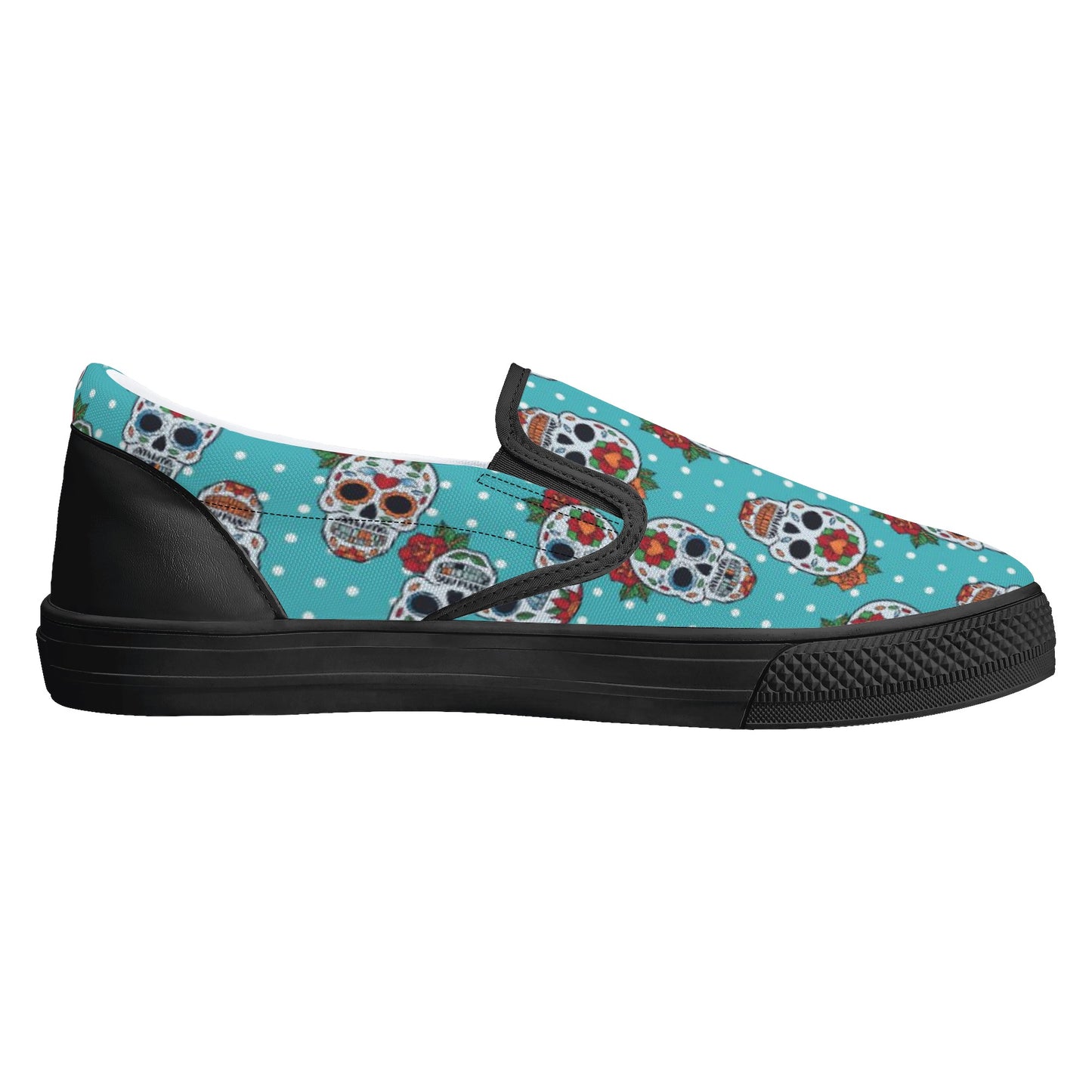 Floral sugar skull Day of the dead Women's Slip On Shoes