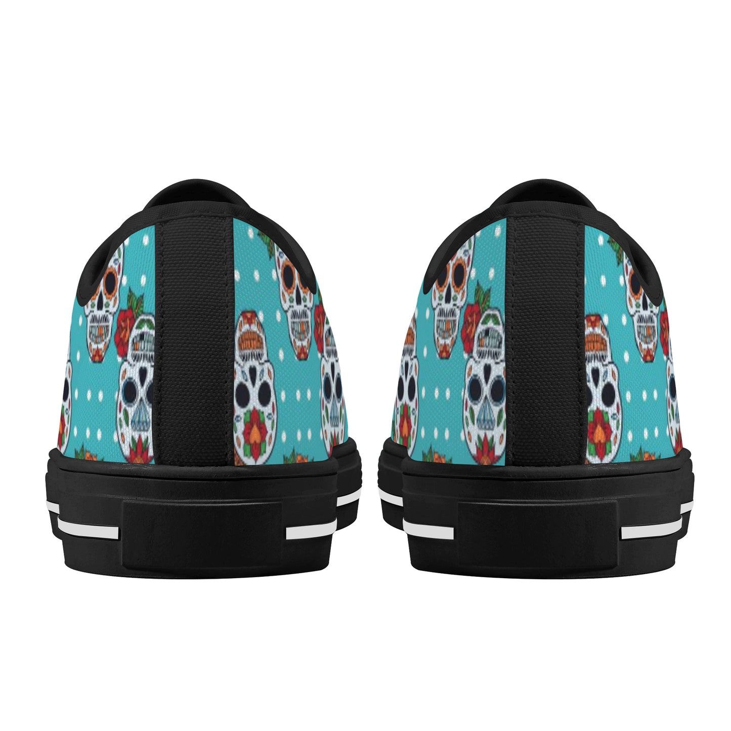 Floral sugar skull Day of the dead Women's Low Top Canvas Shoes With Customized Tongue