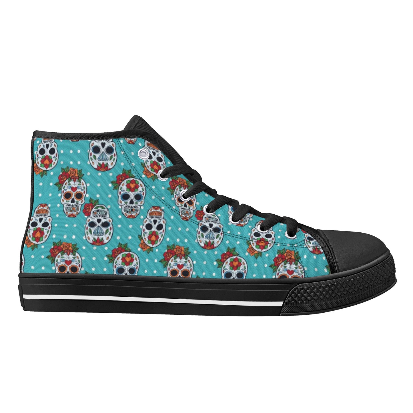 Floral sugar skull Day of the dead Women's Lightweight High Top Canvas Shoes