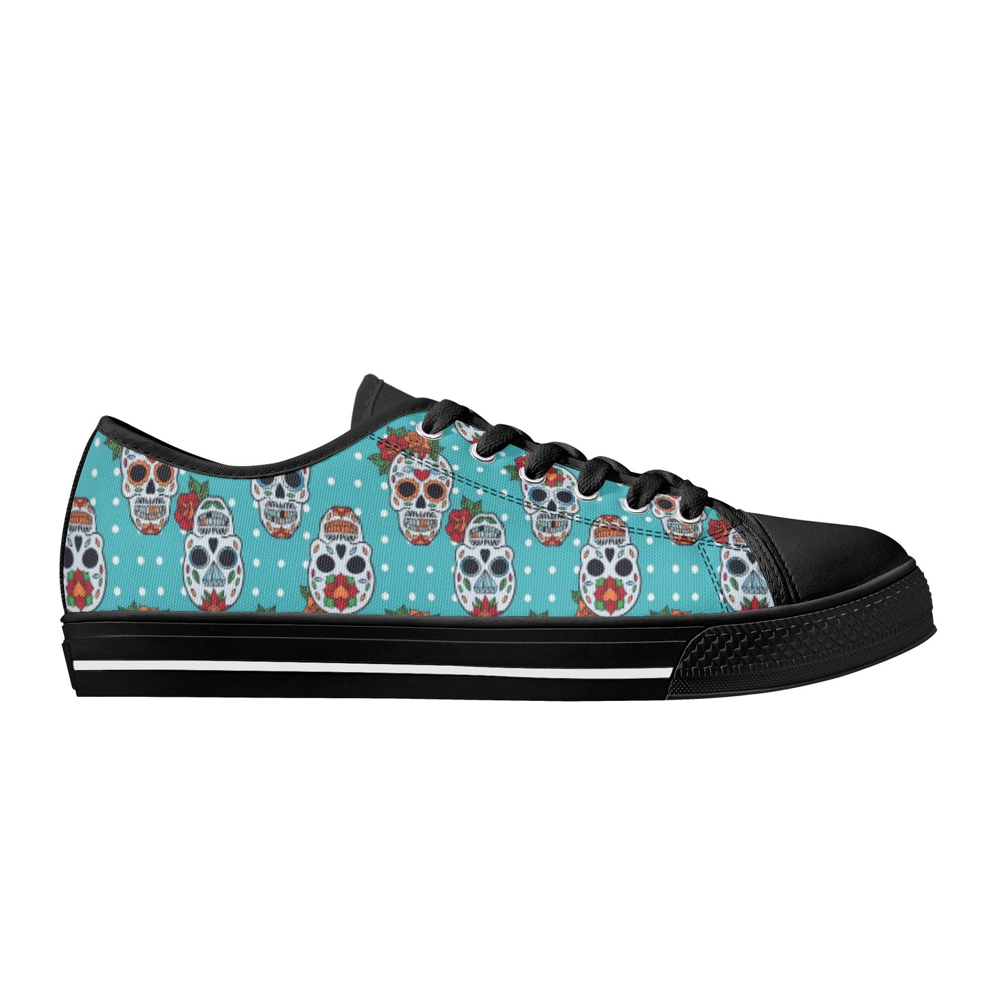 Floral sugar skull Day of the dead Women's Lightweight Low Top Canvas Shoes