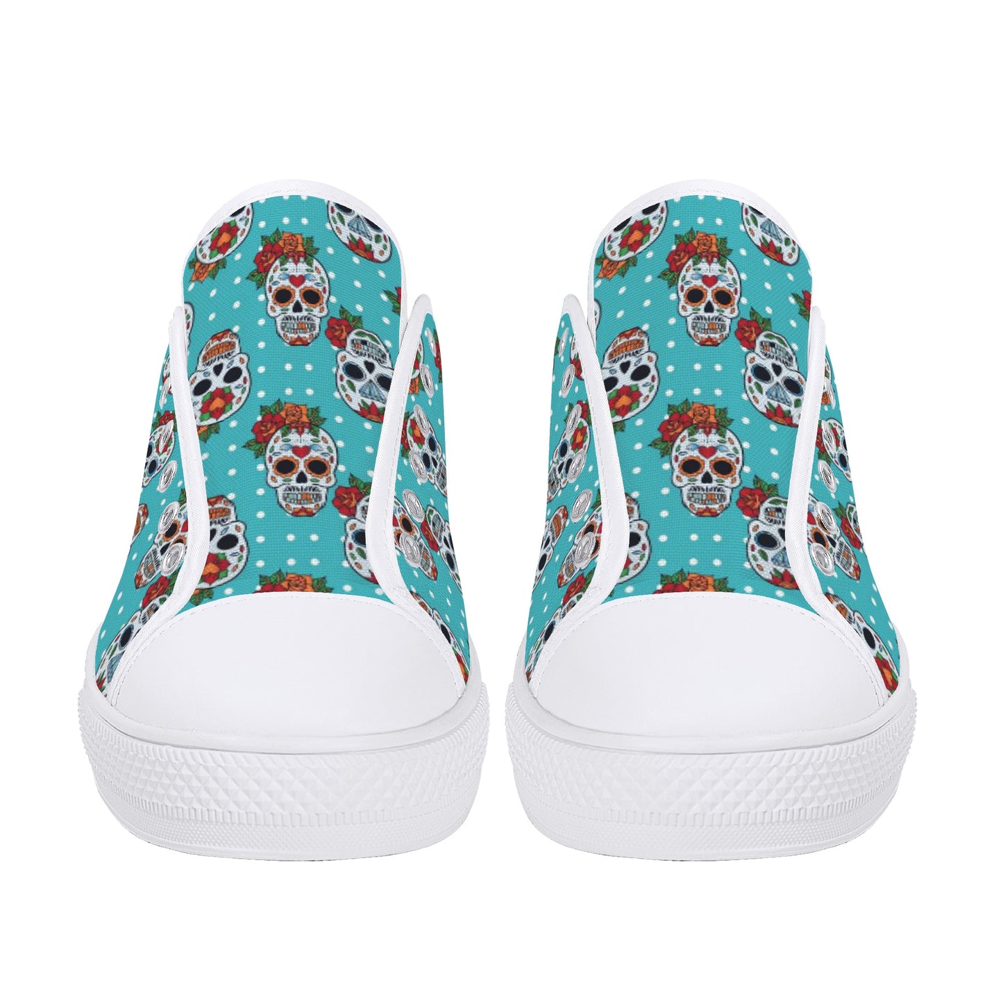 Floral sugar skull Day of the dead Women's Low Top Canvas Shoes With Customized Tongue