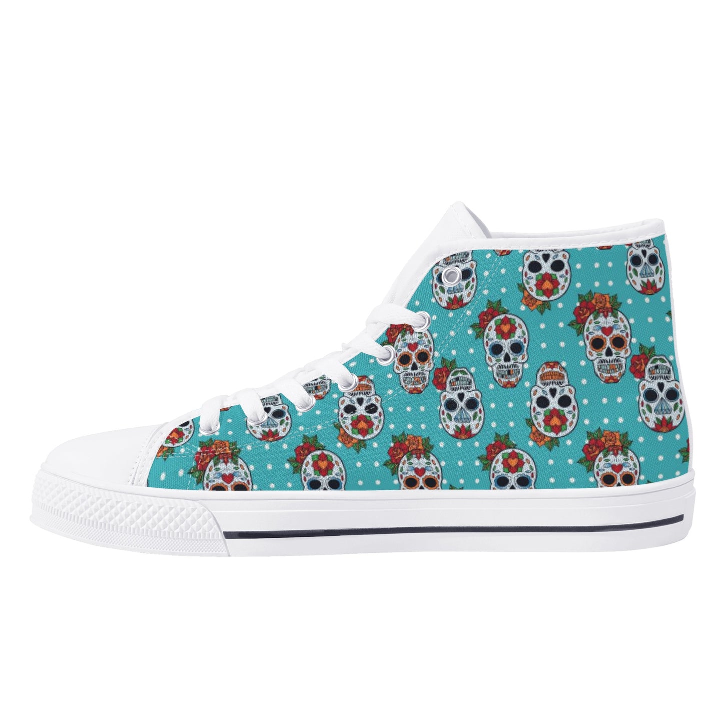 Floral sugar skull Day of the dead Women's High Top Canvas Shoes