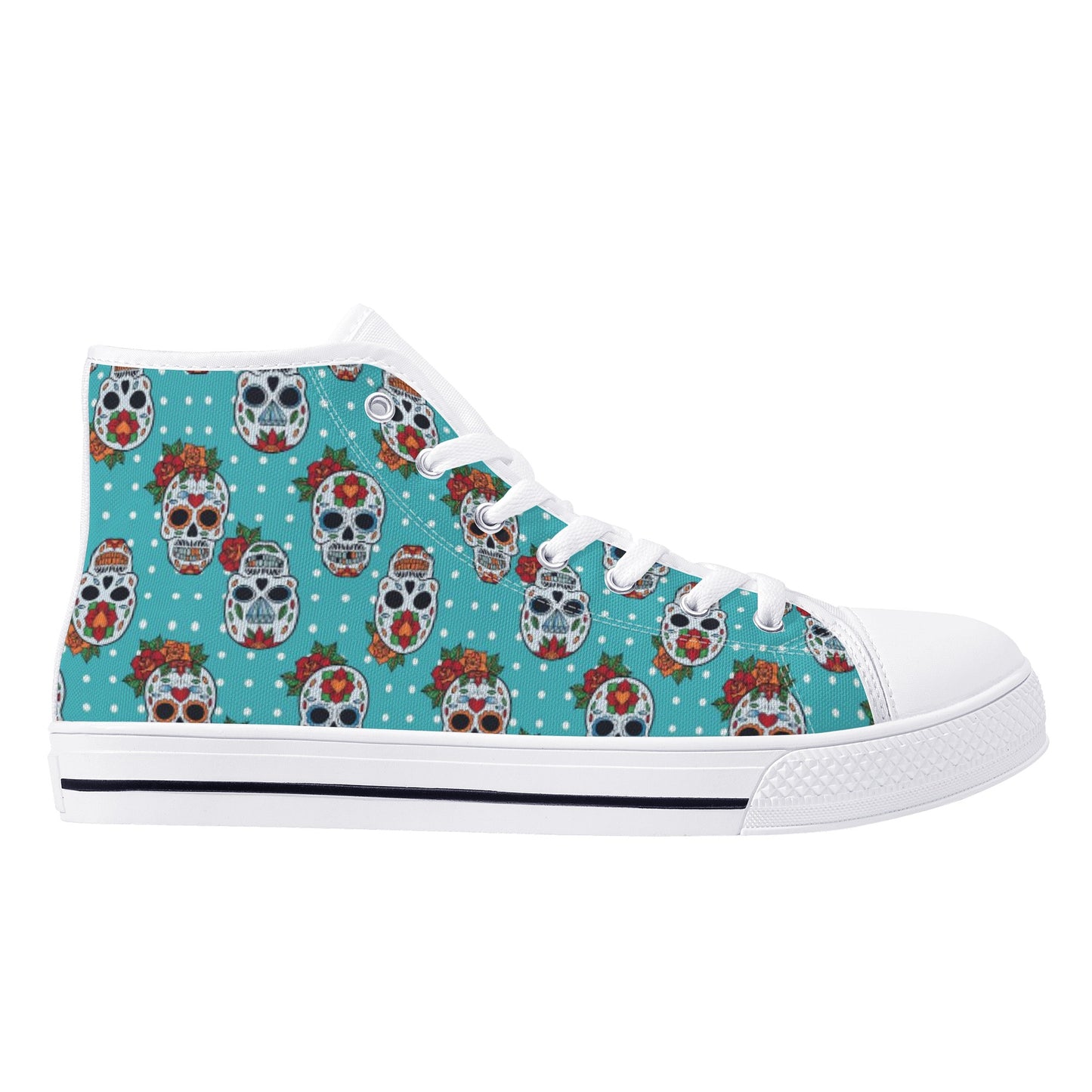 Floral sugar skull Day of the dead Women's Lightweight High Top Canvas Shoes