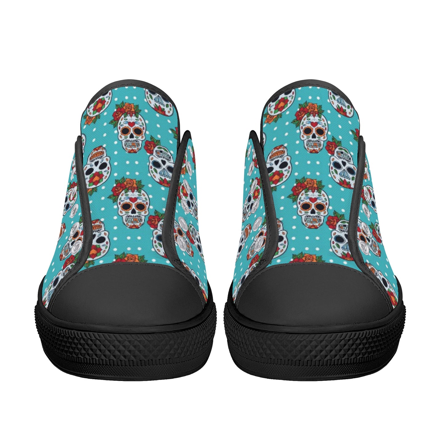 Floral sugar skull Day of the dead Women's Low Top Canvas Shoes With Customized Tongue