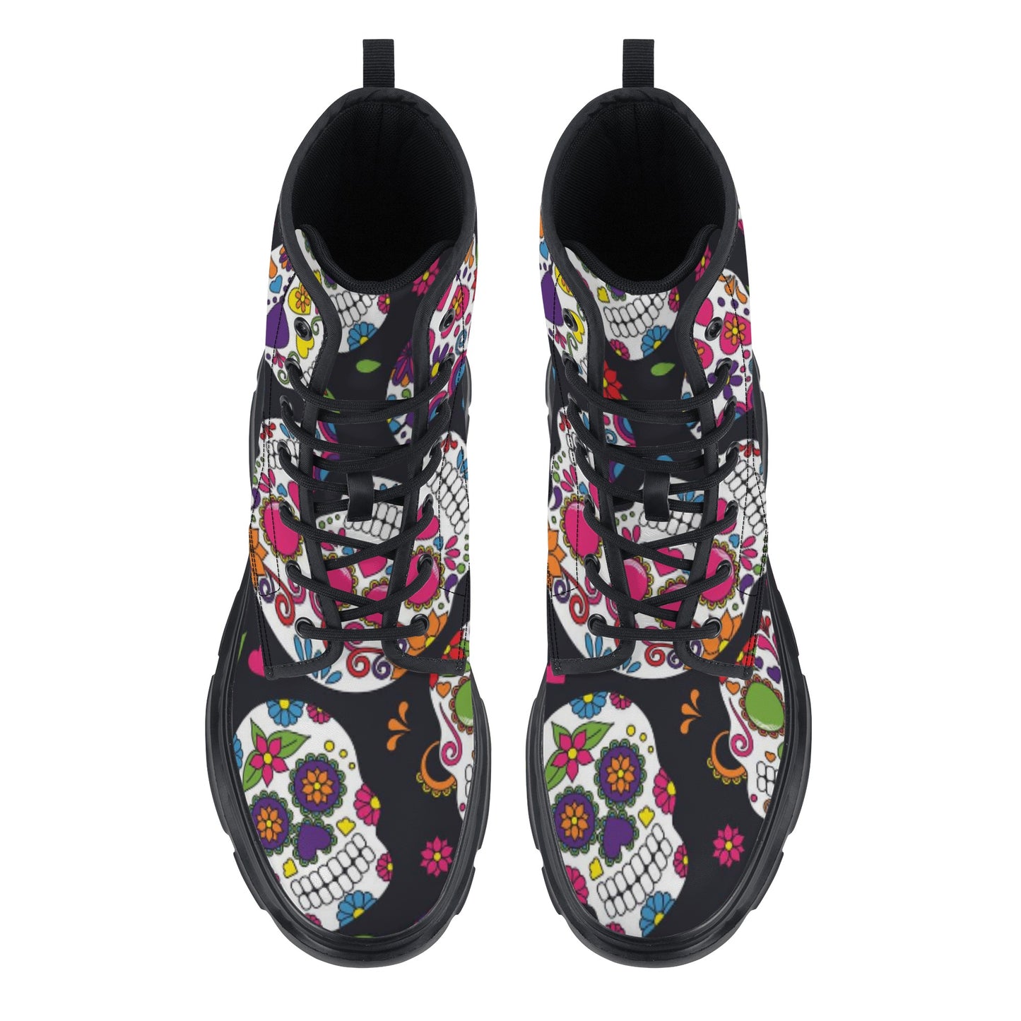 Dia de los muertos sugar skull pattern Men's Leather Chunky Boots