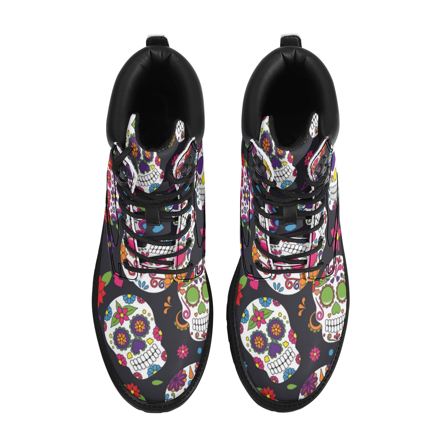 Dia de los muertos sugar skull pattern Women's All Season Leather Boots