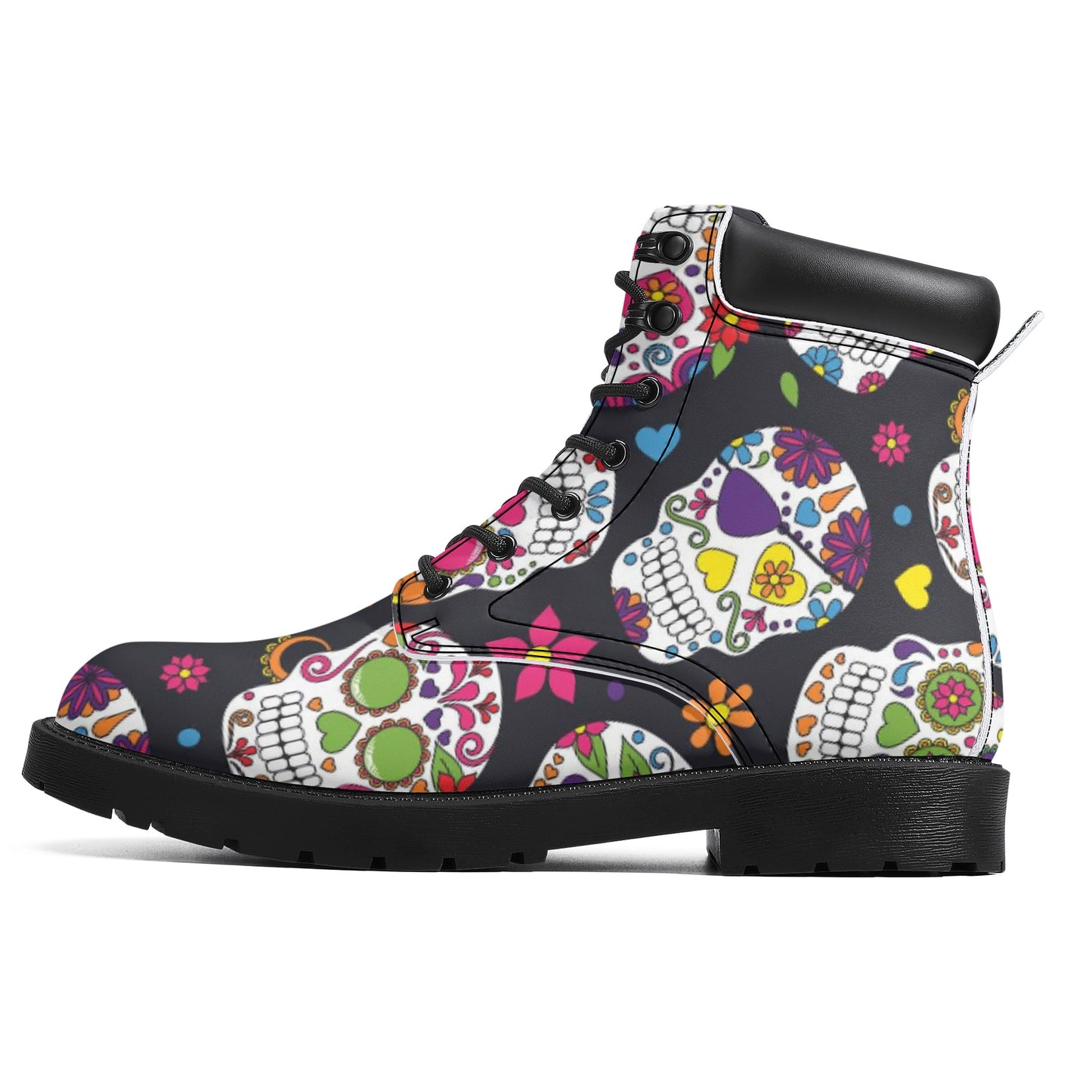 Dia de los muertos sugar skull pattern Women's All Season Leather Boots