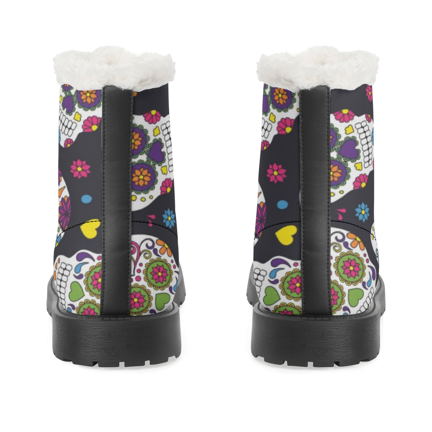 Dia de los muertos sugar skull pattern Women's Faux Fur Leather Boots