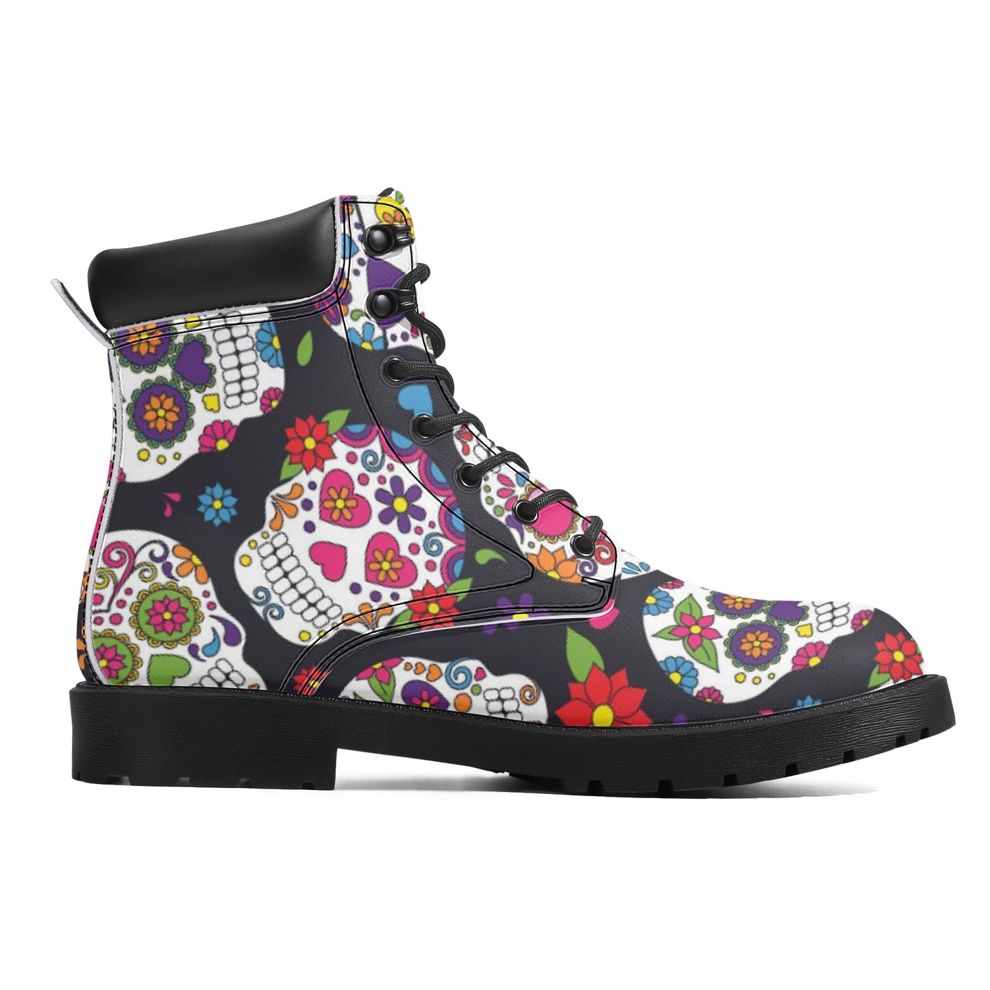 Dia de los muertos sugar skull pattern Women's All Season Leather Boots