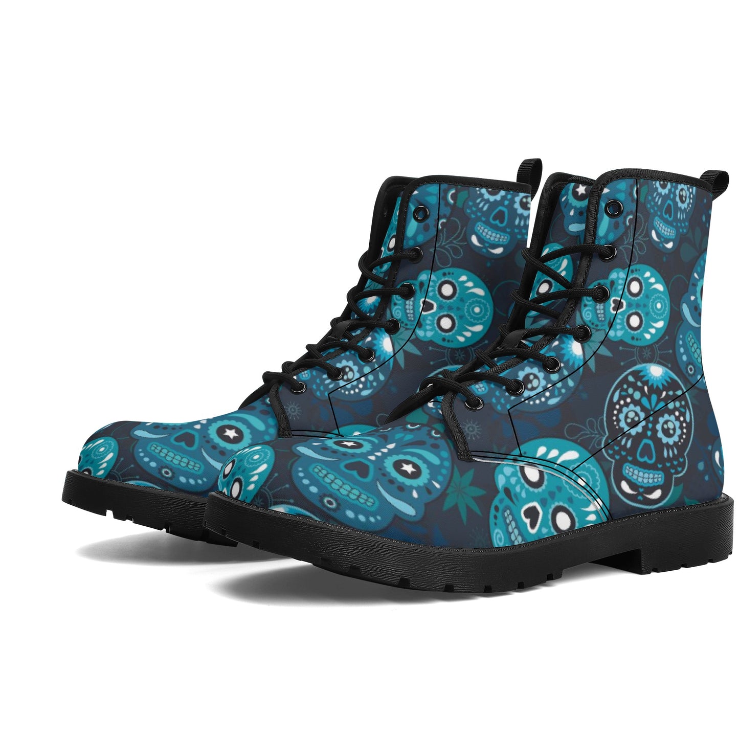 Rose skull floral sugar skull Men's Leather Boots