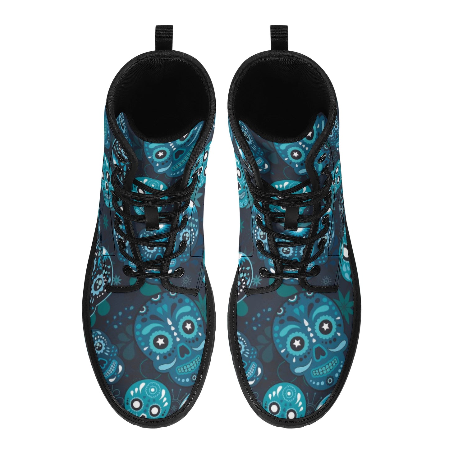 Rose skull floral sugar skull Women's Leather Boots