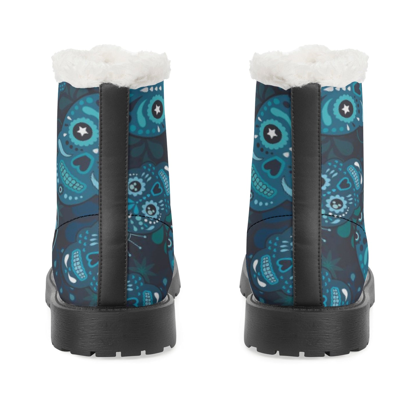 Rose skull floral sugar skull Men's Faux Fur Leather Boots