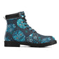 Rose skull floral sugar skull Women's All Season Leather Boots