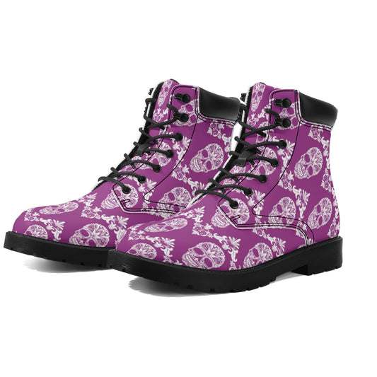 Day of the dead candy skull calaveras Women's All Season Leather Boots