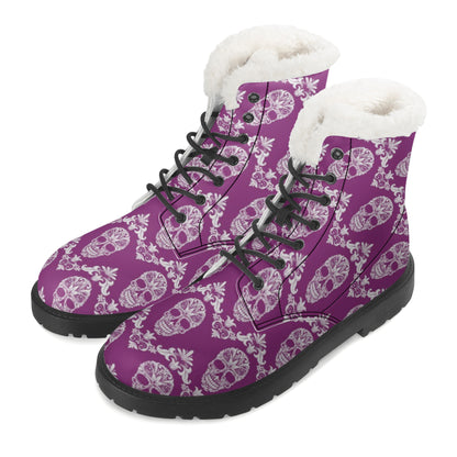 Day of the dead candy skull calaveras Women's Faux Fur Leather Boots