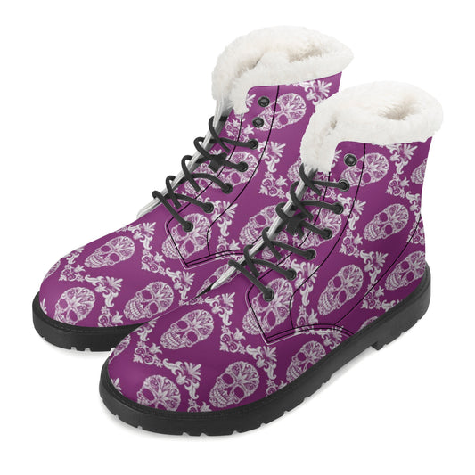 Day of the dead candy skull calaveras Women's Faux Fur Leather Boots