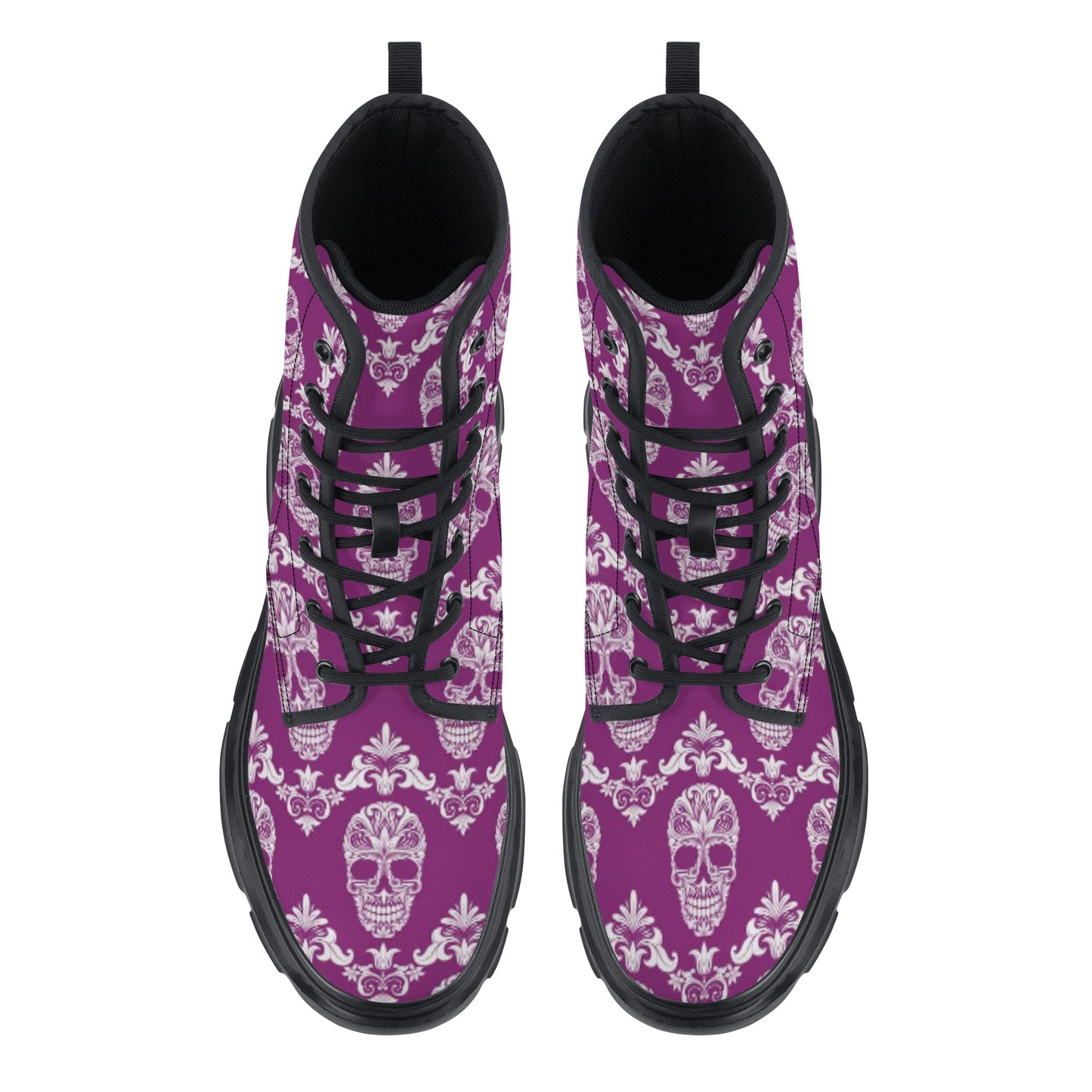 Day of the dead candy skull calaveras Women's Leather Chunky Boots