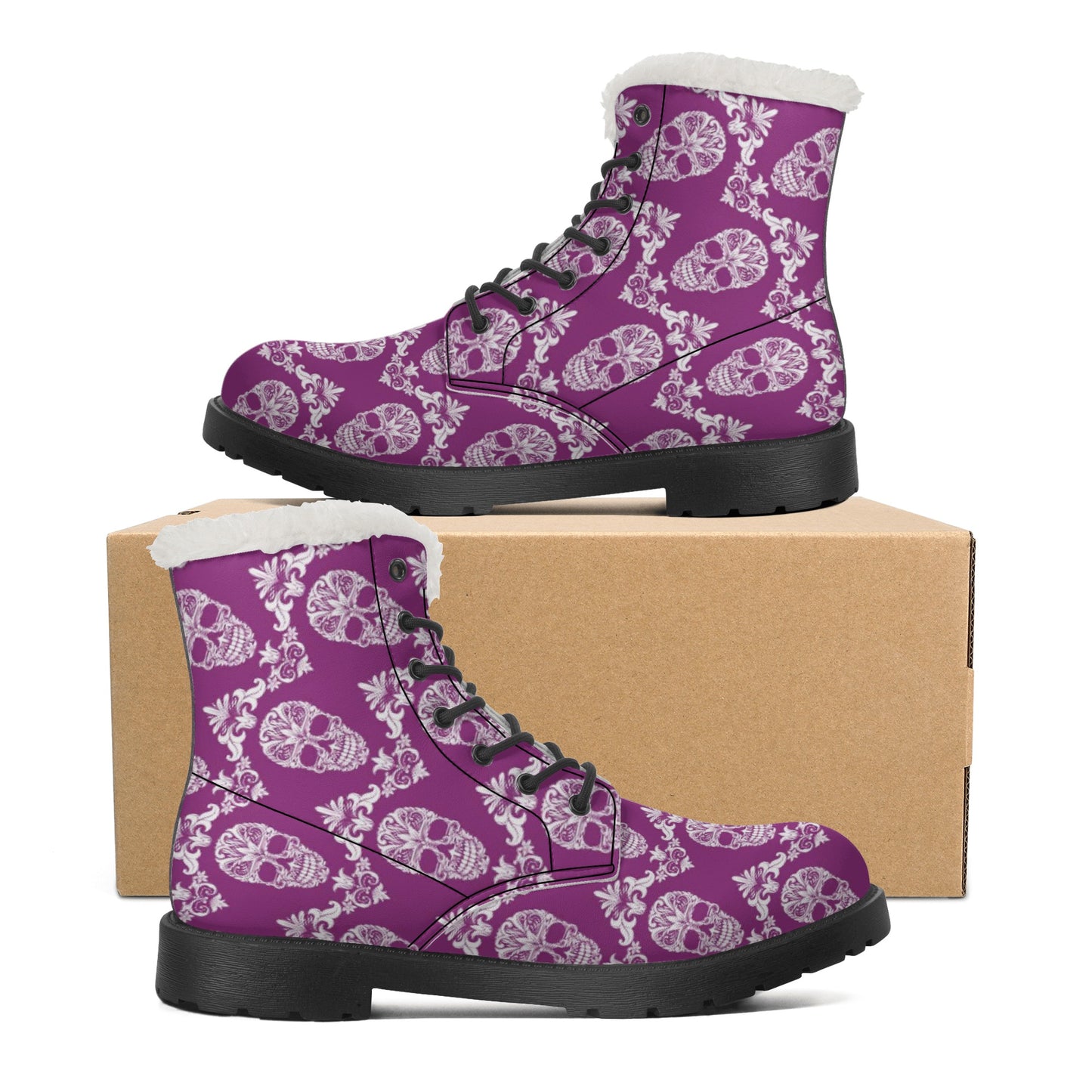 Day of the dead candy skull calaveras Women's Faux Fur Leather Boots