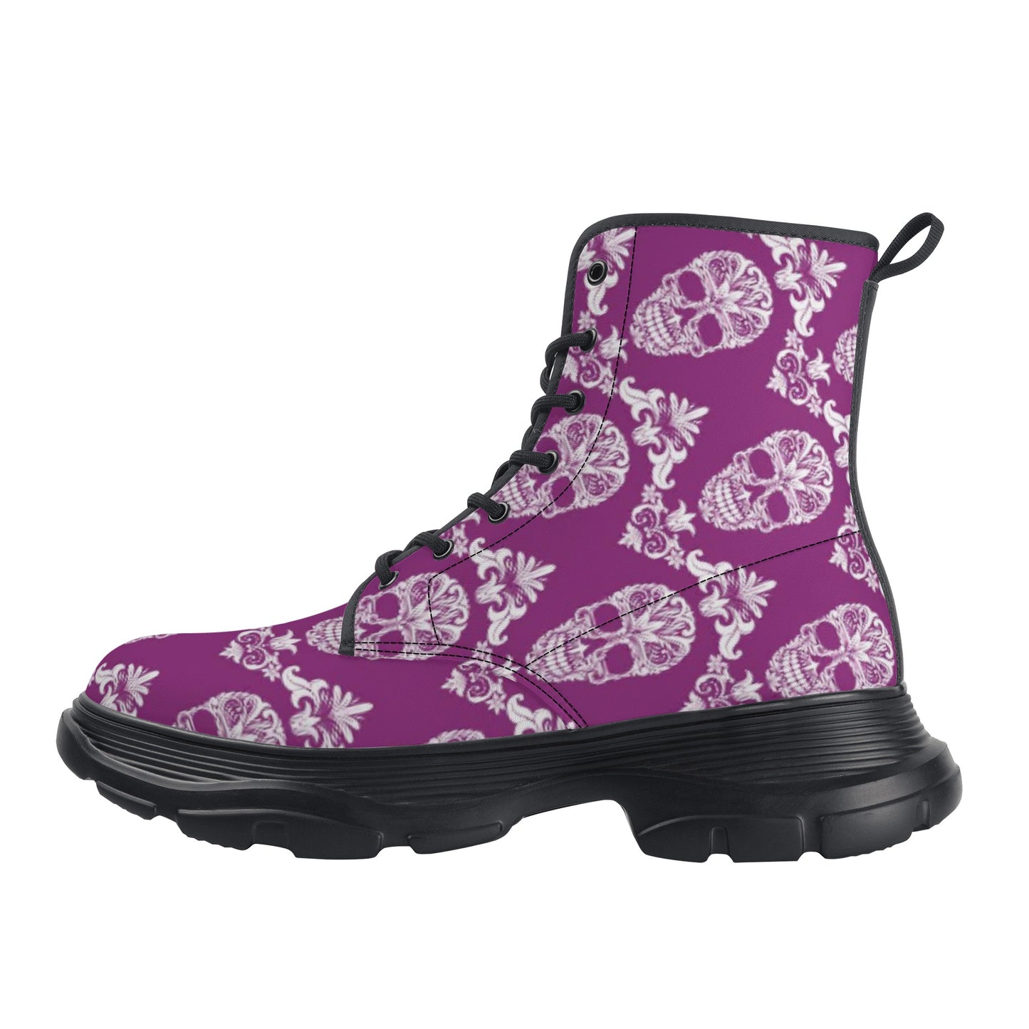 Day of the dead candy skull calaveras Women's Leather Chunky Boots