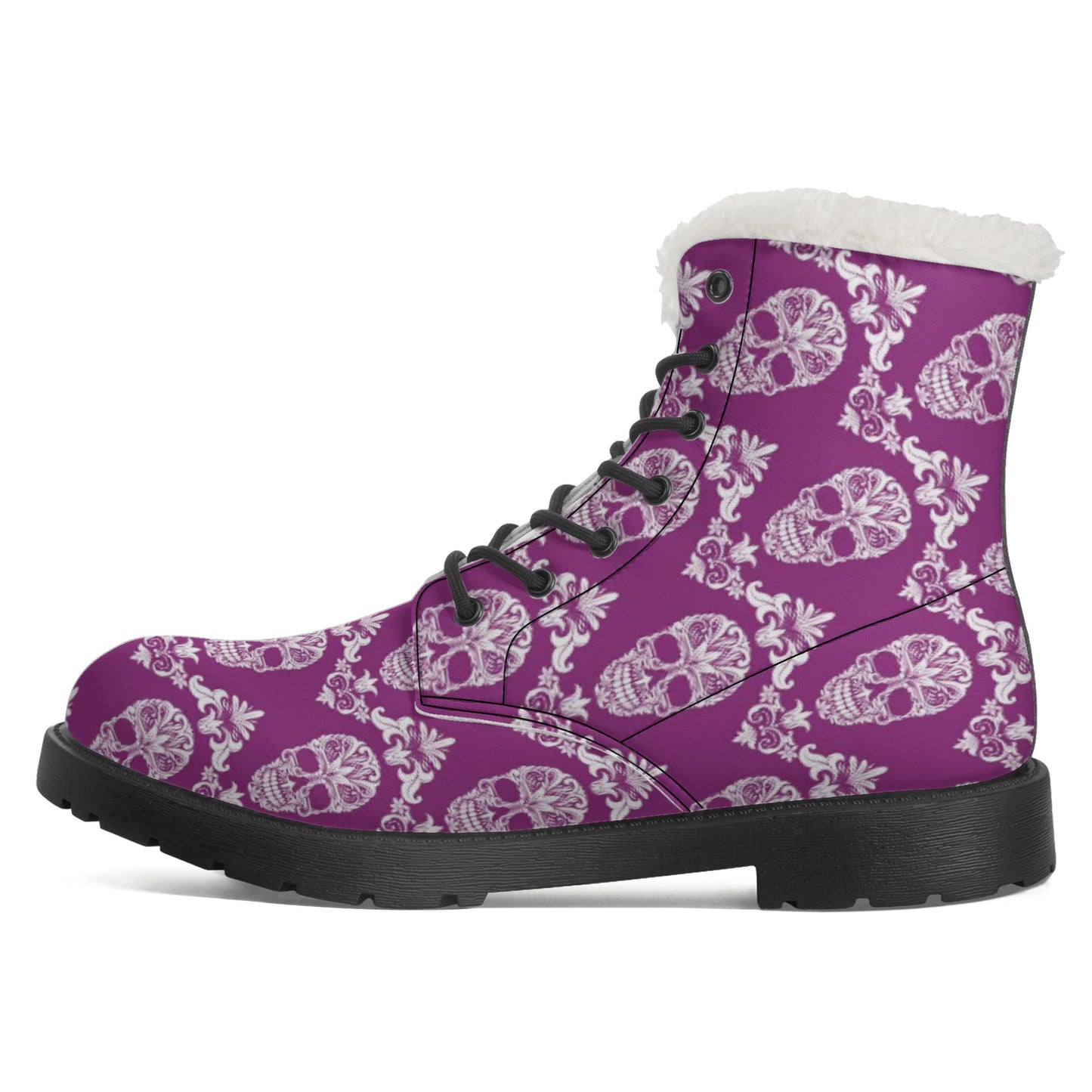 Day of the dead candy skull calaveras Women's Faux Fur Leather Boots