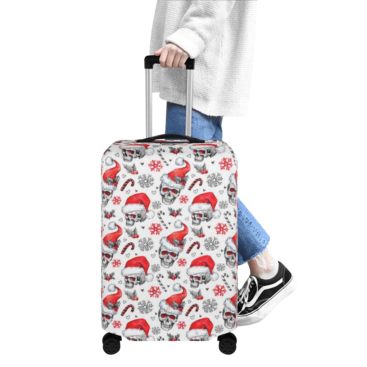 Santa claus skull Sugar skull halloween candy skullPolyester Luggage Cover