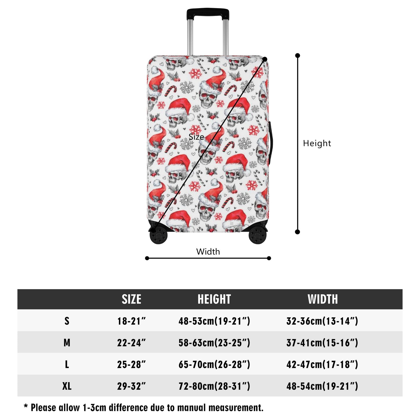 Santa claus skull Sugar skull halloween candy skullPolyester Luggage Cover