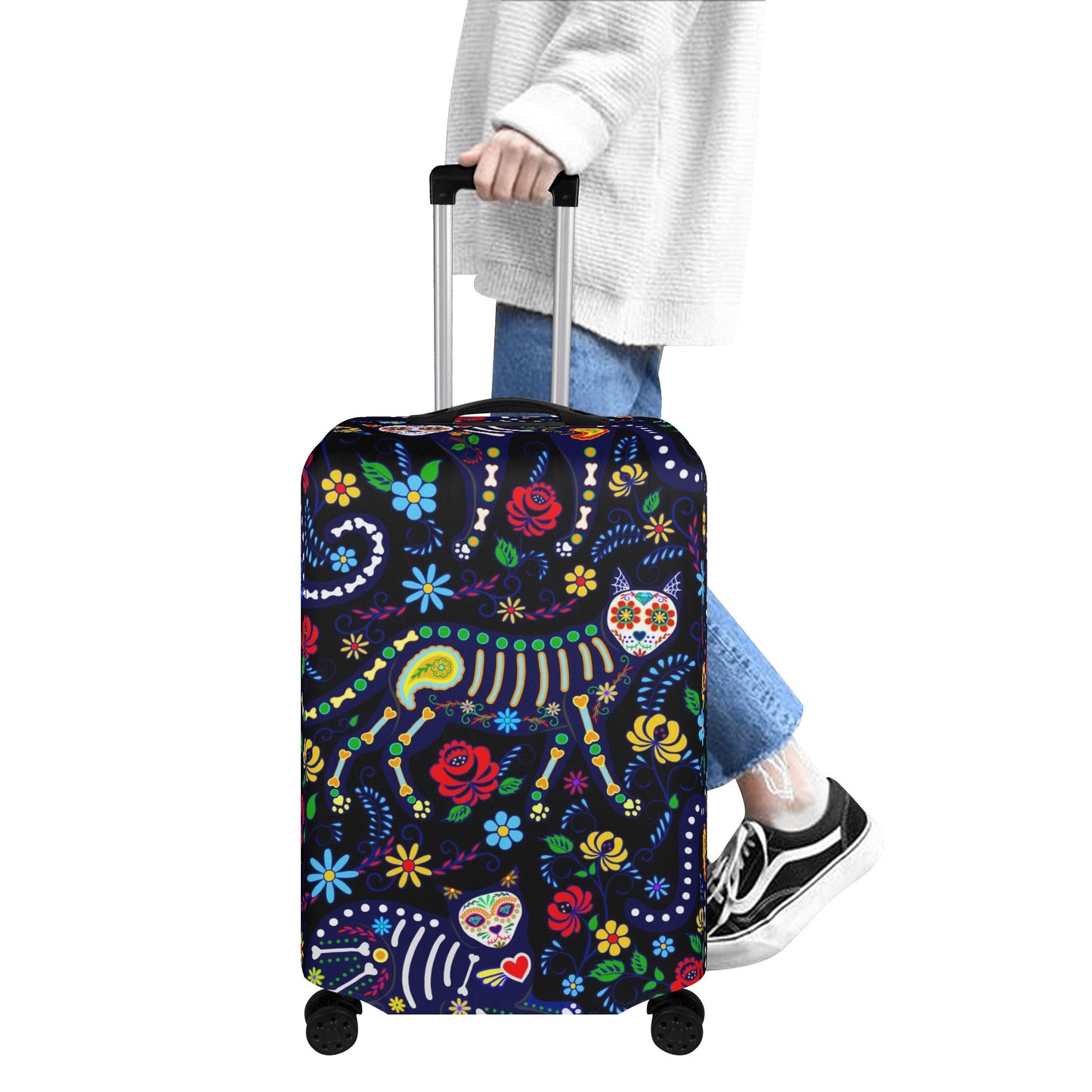 Rose skull floral sugar skull Polyester Luggage Cover