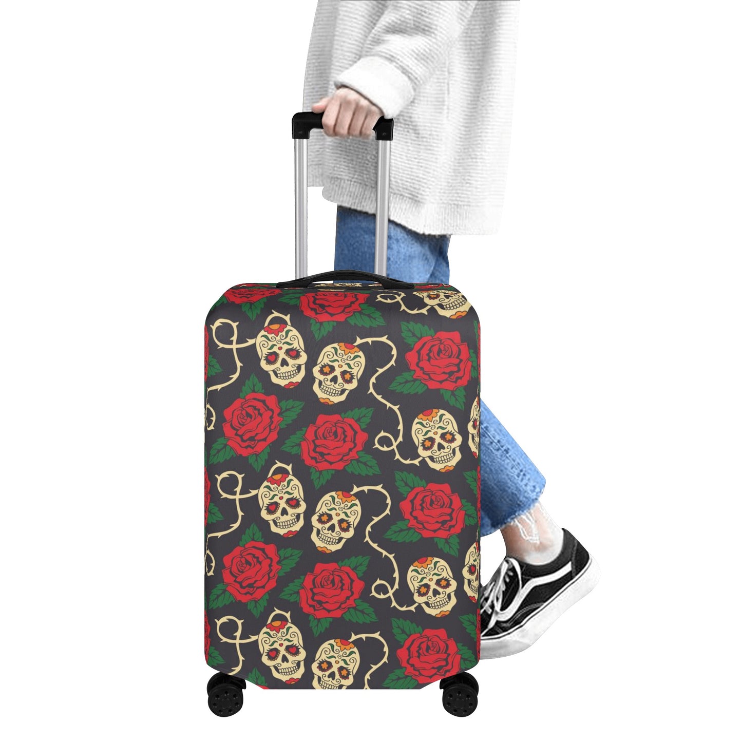 Floral sugar skull candy skull Polyester Luggage Cover