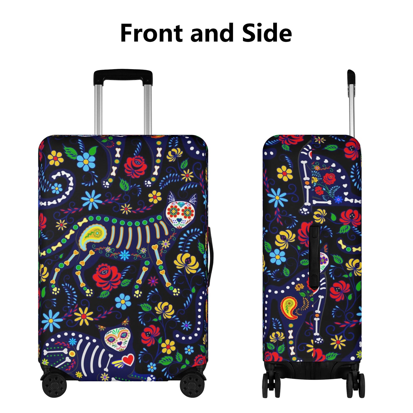 Rose skull floral sugar skull Polyester Luggage Cover