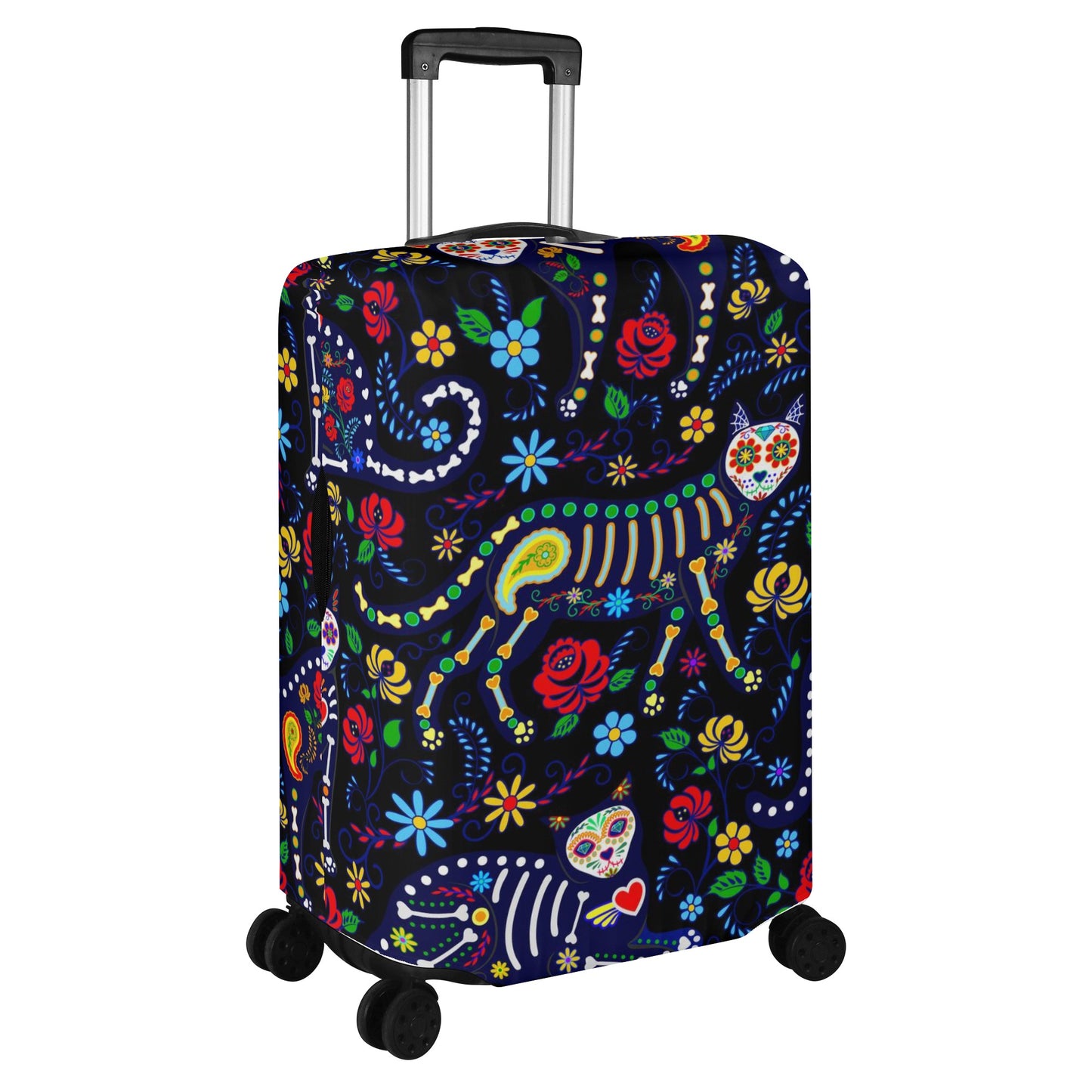 Rose skull floral sugar skull Polyester Luggage Cover